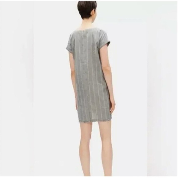 Eileen Fisher Hemp-Cotton Natural Fiber Short Sleeve Grey Stripe Dress Lagenlook - Picture 4 of 12